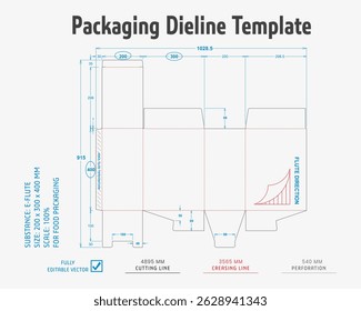 Packaging Dieline Template. 2D Technical Drawing File Eps Scale. Fully editable vector. Prepared for industrial production.