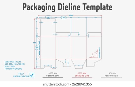 Packaging Dieline Template. 2D Technical Drawing File Eps Scale. Fully editable vector. Prepared for industrial production.