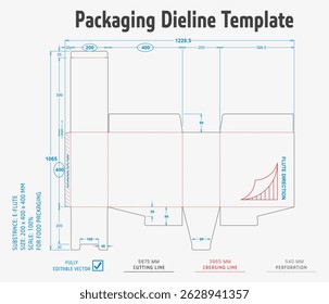Packaging Dieline Template. 2D Technical Drawing File Eps Scale. Fully editable vector. Prepared for industrial production.