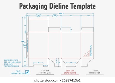 Packaging Dieline Template. 2D Technical Drawing File Eps Scale. Fully editable vector. Prepared for industrial production.
