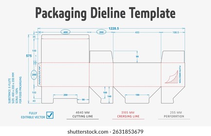 Packaging Dieline Template. 2D Technical Drawing File Eps Scale. Fully editable vector. Prepared for production
