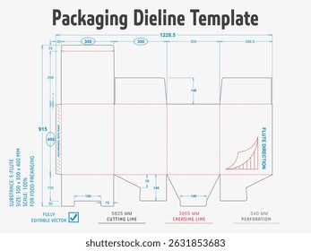 Packaging Dieline Template. 2D Technical Drawing File Eps Scale. Fully editable vector. Prepared for production