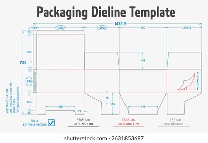 Packaging Dieline Template. 2D Technical Drawing File Eps Scale. Fully editable vector. Prepared for production