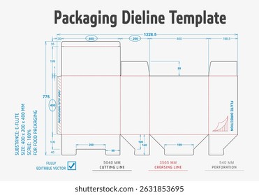 Packaging Dieline Template. 2D Technical Drawing File Eps Scale. Fully editable vector. Prepared for production