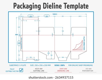 Packaging Dieline Template. 2D Technical Drawing File Eps Scale. Fully editable vector. Prepared for production