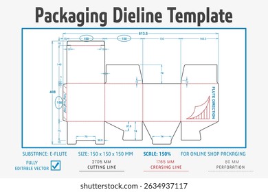 Packaging Dieline Template. 2D Technical Drawing File Eps Scale. Fully editable vector. Prepared for production