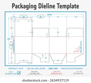 Packaging Dieline Template. 2D Technical Drawing File Eps Scale. Fully editable vector. Prepared for production