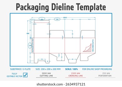 Packaging Dieline Template. 2D Technical Drawing File Eps Scale. Fully editable vector. Prepared for production