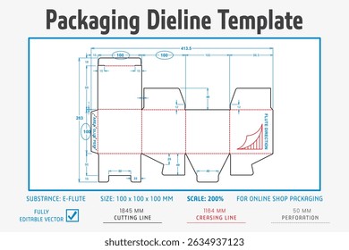 Packaging Dieline Template. 2D Technical Drawing File Eps Scale. Fully editable vector. Prepared for production