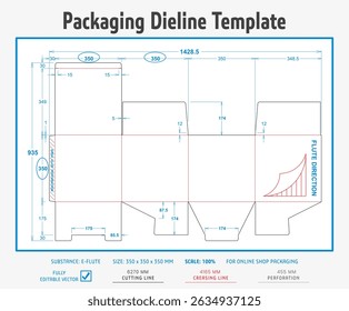 Packaging Dieline Template. 2D Technical Drawing File Eps Scale. Fully editable vector. Prepared for production