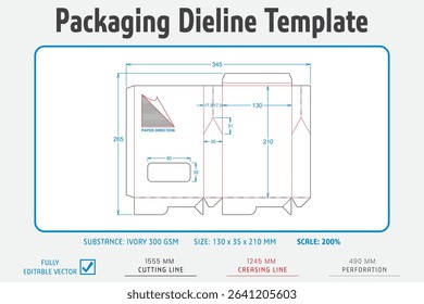 Packaging Dieline Template. Dieline Real Shape and Dimension. Fully editable vector. Equipped die cut lengths prepared for production.