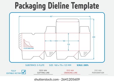 Packaging Dieline Template. Dieline Real Shape and Dimension. Fully editable vector. Equipped die cut lengths prepared for production.