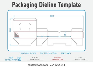 Packaging Dieline Template. Dieline Real Shape and Dimension. Fully editable vector. Equipped die cut lengths prepared for production.