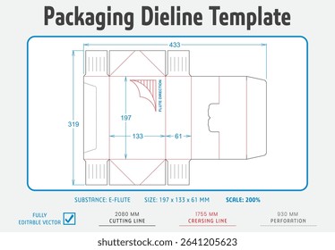 Packaging Dieline Template. Dieline Real Shape and Dimension. Fully editable vector. Equipped die cut lengths prepared for production.