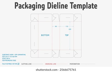 Packaging Dieline Template-56. For Pack Food. 2D Technical Drawing File Eps scale 200% prepared for production.