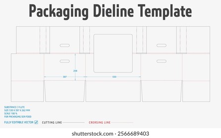 Packaging Dieline Template-61. For Pack Sea Food. 2D Technical Drawing File Eps scale 100% prepared for production.