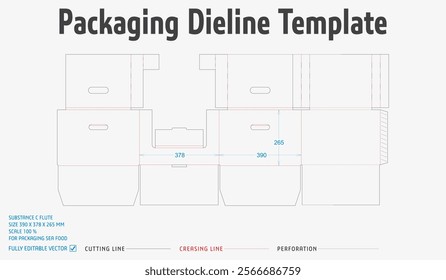 Packaging Dieline Template-62. For Pack Sea Food. 2D Technical Drawing File Eps scale 100% prepared for production.