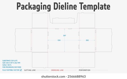 Packaging Dieline Template-63. For Pack Sea Food. 2D Technical Drawing File Eps scale 100% prepared for production.