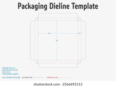 Packaging Dieline Template-64. For Pack Ceramix. 2D Technical Drawing File Eps scale 100% prepared for production.