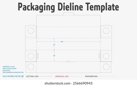 Packaging Dieline Template-65. For Pack Alumunium Foil. 2D Technical Drawing File Eps scale 200% prepared for production.