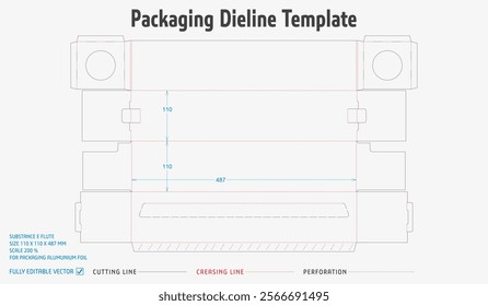 Packaging Dieline Template-66. For Pack Alumunium Foil. 2D Technical Drawing File Eps scale 200% prepared for production.