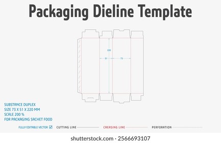 Packaging Dieline Template-67. For Pack Sachet Food. 2D Technical Drawing File Eps scale 200% prepared for production.