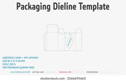 Packaging Dieline Template-68. For Pack Qurma Food. 2D Technical Drawing File Eps scale 300% prepared for production.