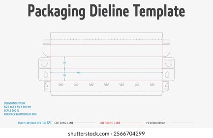 Packaging Dieline Template-70. For Pack Alumunium Foil. 2D Technical Drawing File Eps scale 200% prepared for production.