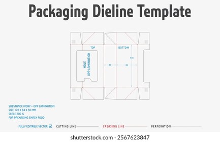 Packaging Dieline Template-71. For Pack Snack Food. 2D Technical Drawing File Eps scale 200% prepared for production.