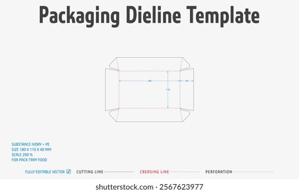 Packaging Dieline Template-72. For Pack Tray Food. 2D Technical Drawing File Eps scale 200% prepared for production.