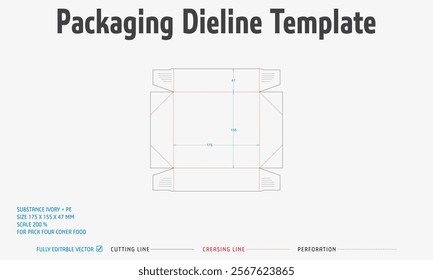 Packaging Dieline Template-74. For Pack Four Corner Food. 2D Technical Drawing File Eps scale 200% prepared for production.