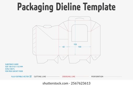 Packaging Dieline Template-75. For Pack Sachet Food. 2D Technical Drawing File Eps scale 300% prepared for production.