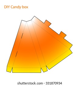 Packaging DIY craft cut and folded paper candy corn Halloween box template,  triangular form, vector reamer,  present bag papercut