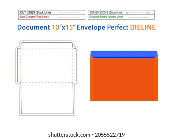 Packaging Document envelope 10x15 inche dieline template and 3D envelope Editable easily resizable