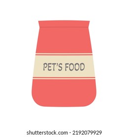 packaging with dry pet food isolated on white background, vector illustration in flat style