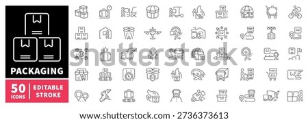 Packaging editable line icons set. delivery and shipping graphics