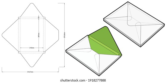 Packaging Envelope A4 and Die-cut Pattern.The .eps file is full scale and fully functional. Prepared for real cardboard production.