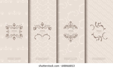 Packaging of exotic Thai pattern element concept earth tone vintage background and logo vector design, inclusive of pattern swatch