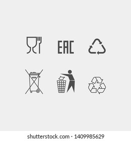 Packaging flat vector symbols. Signs on the package