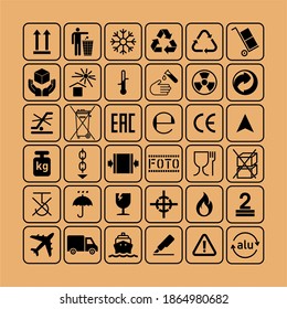 Packaging flat vector symbols. Signs on the package