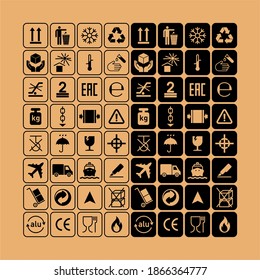 Packaging flat vector symbols. Signs on the package