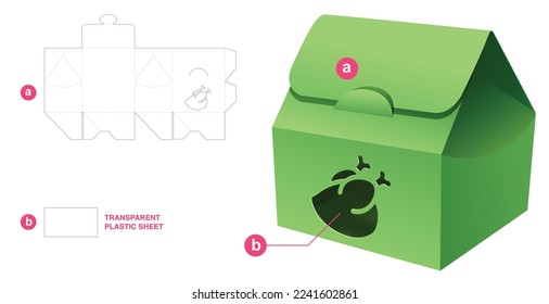 packaging flip bag box with turkey window and transparent plastic sheet die cut template