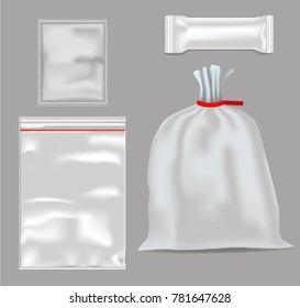 Packaging for food products vector set, breadboard, clear plastic
