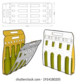 Embalaje para cuatro botellas de cerveza y patrón de corte por mugre. El archivo .eps es de escala completa y totalmente funcional. Preparado para la producción real de cartón.