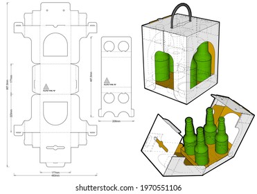 Packaging for four bottle of beer and Die-cut Pattern. Ease of assembly, no need for glue. The .eps file is full scale and fully functional. Prepared for real cardboard production.