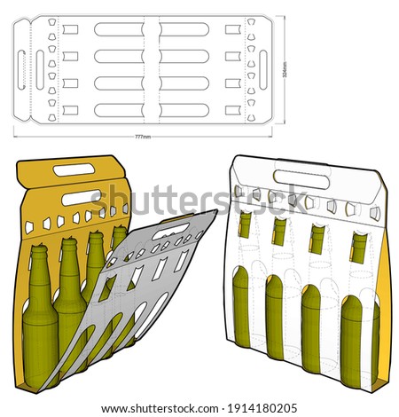 Packaging for four bottle of beer and Die-cut Pattern. The .eps file is full scale and fully functional. Prepared for real cardboard production.