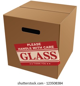 Packaging for fragile items with a warning label. Vector illustration.
