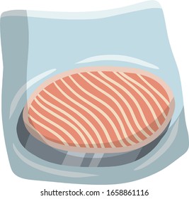 Packaging of frozen fish. Cold object. Seafood and meat in package. Cartoon flat illustration. Supermarket product