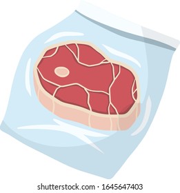 Packaging of frozen red meat. Cold object. ham in bag. Cartoon flat illustration. Set of supermarket products