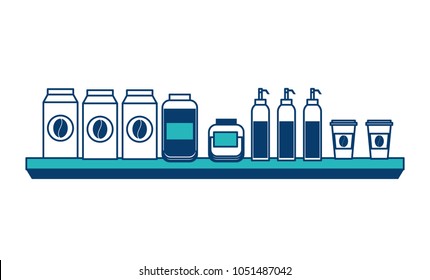 packaging glass bottle sauce and paper cup of coffee